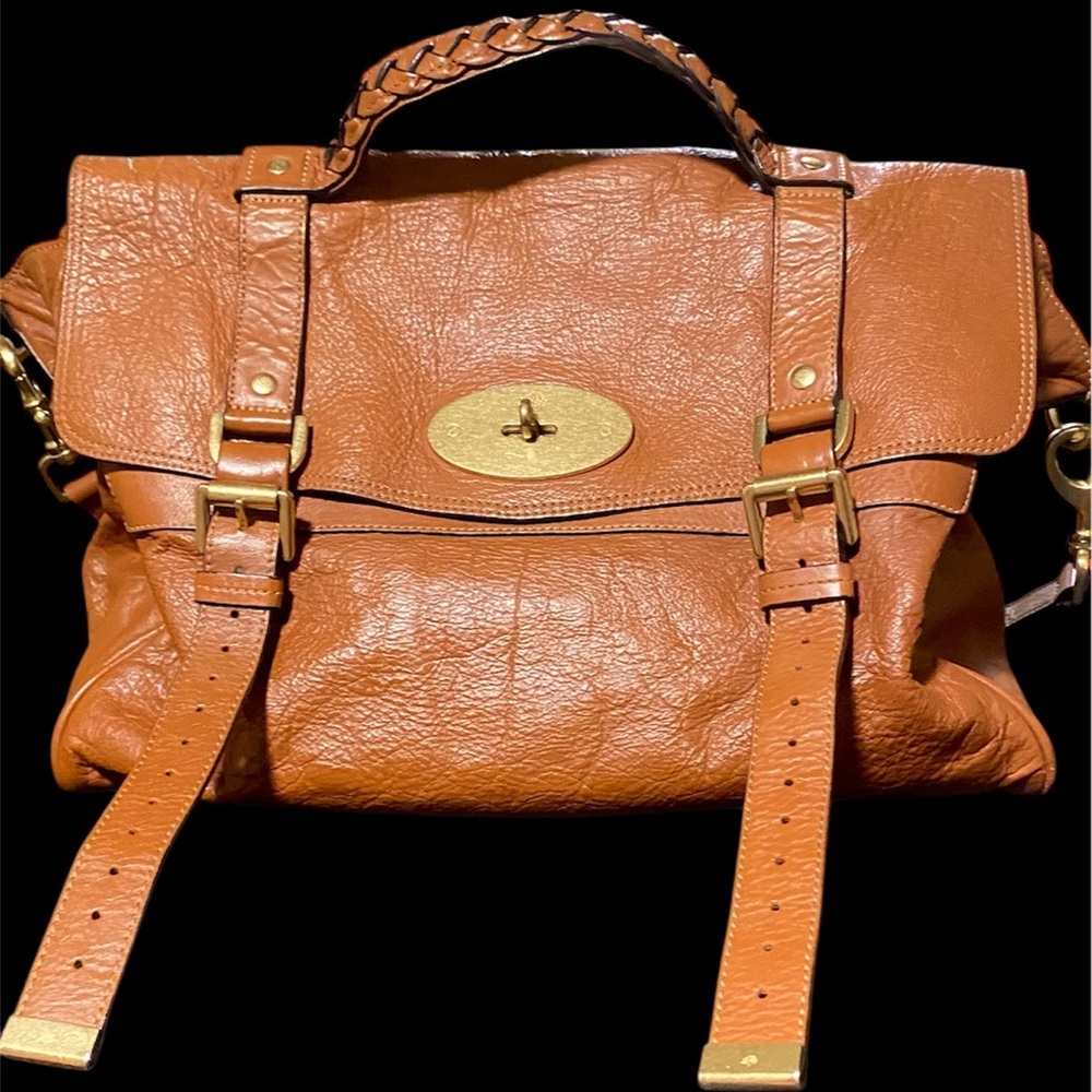 MULBERRY ALEXA Brown Leather Satchel with Gold Accents